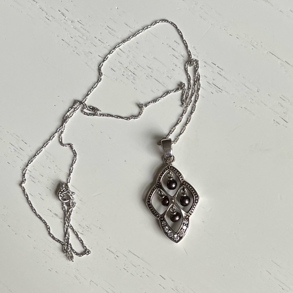 Sterling Silver & Black Pearl Necklace 18”